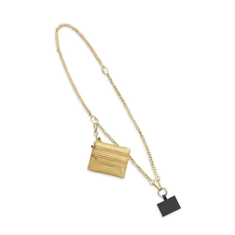 Clip & Go Phone Purse Crossbody Chain Strap Zippered Pouch Gold